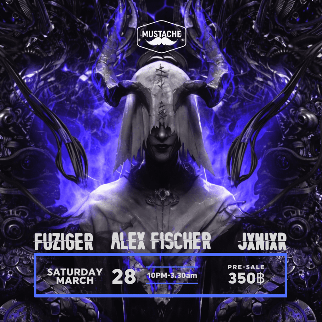 Dark themed event promotion with artists