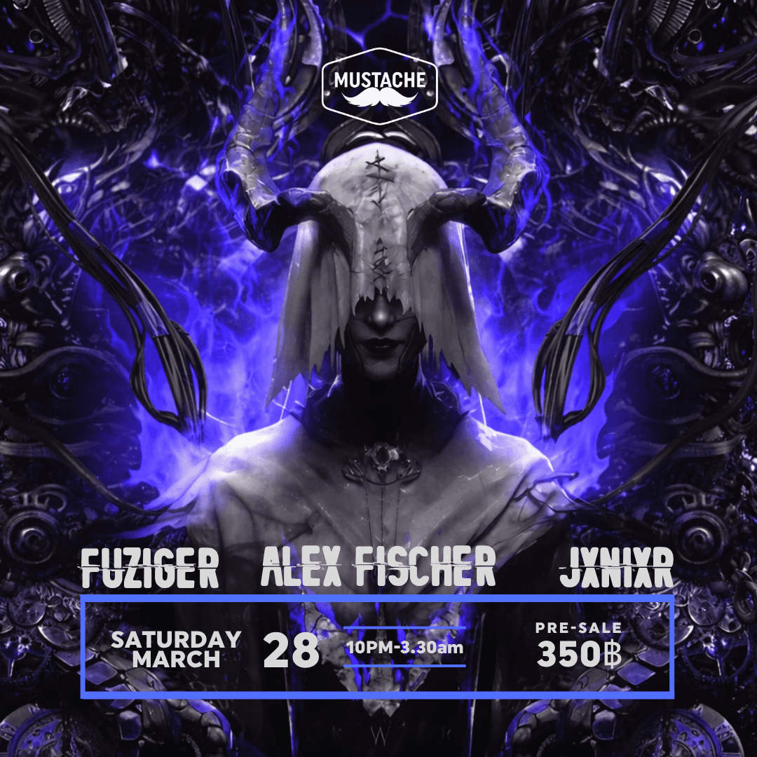 Dark themed event promotion with artists