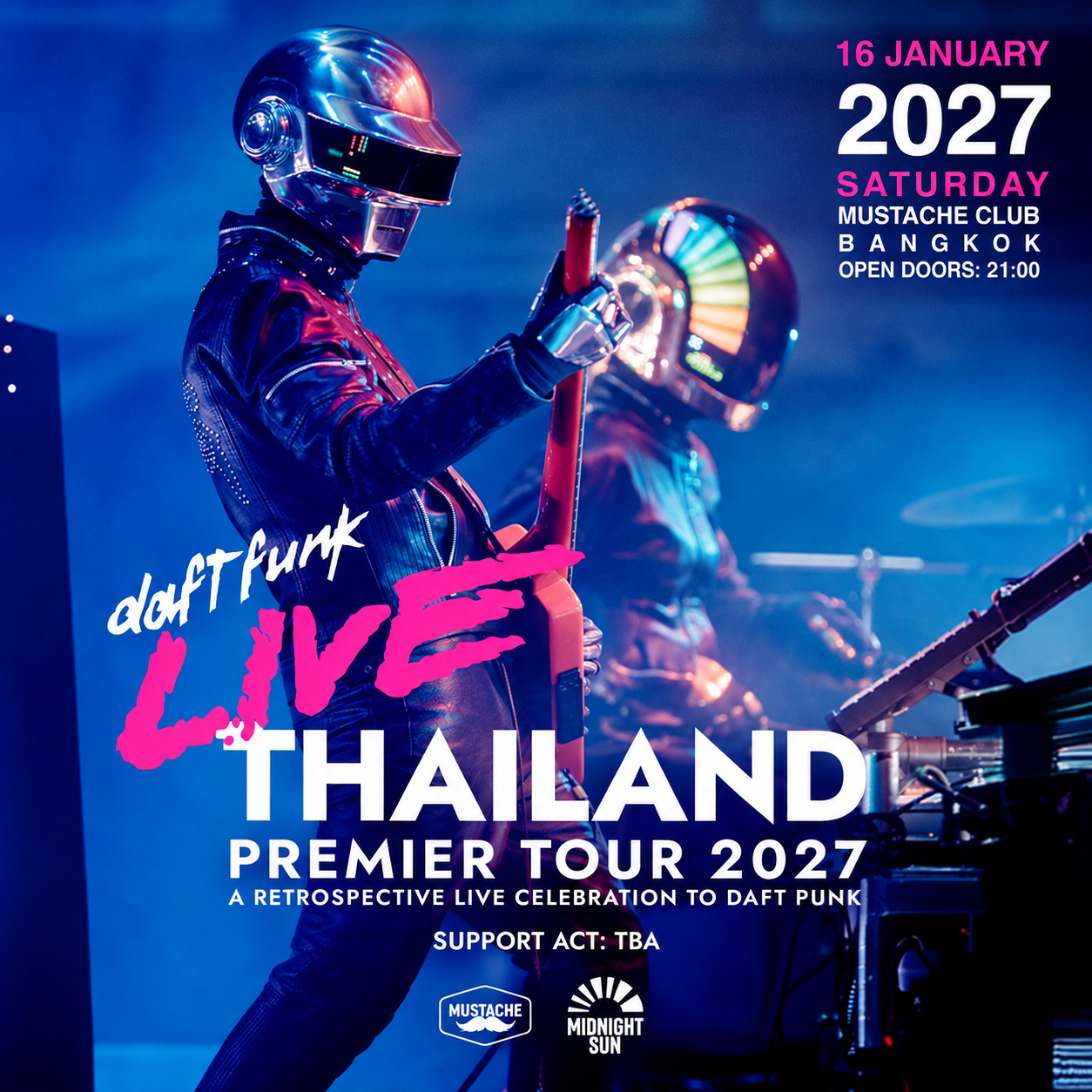 Daft Funk Live, Thailand Premier Tour 2027, Bangkok at Mustache, Saturday 16 January 2027