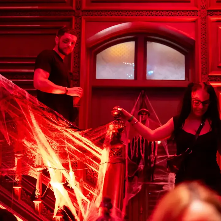 Cobwebs on the grand staircase at Halloween in Bangkok