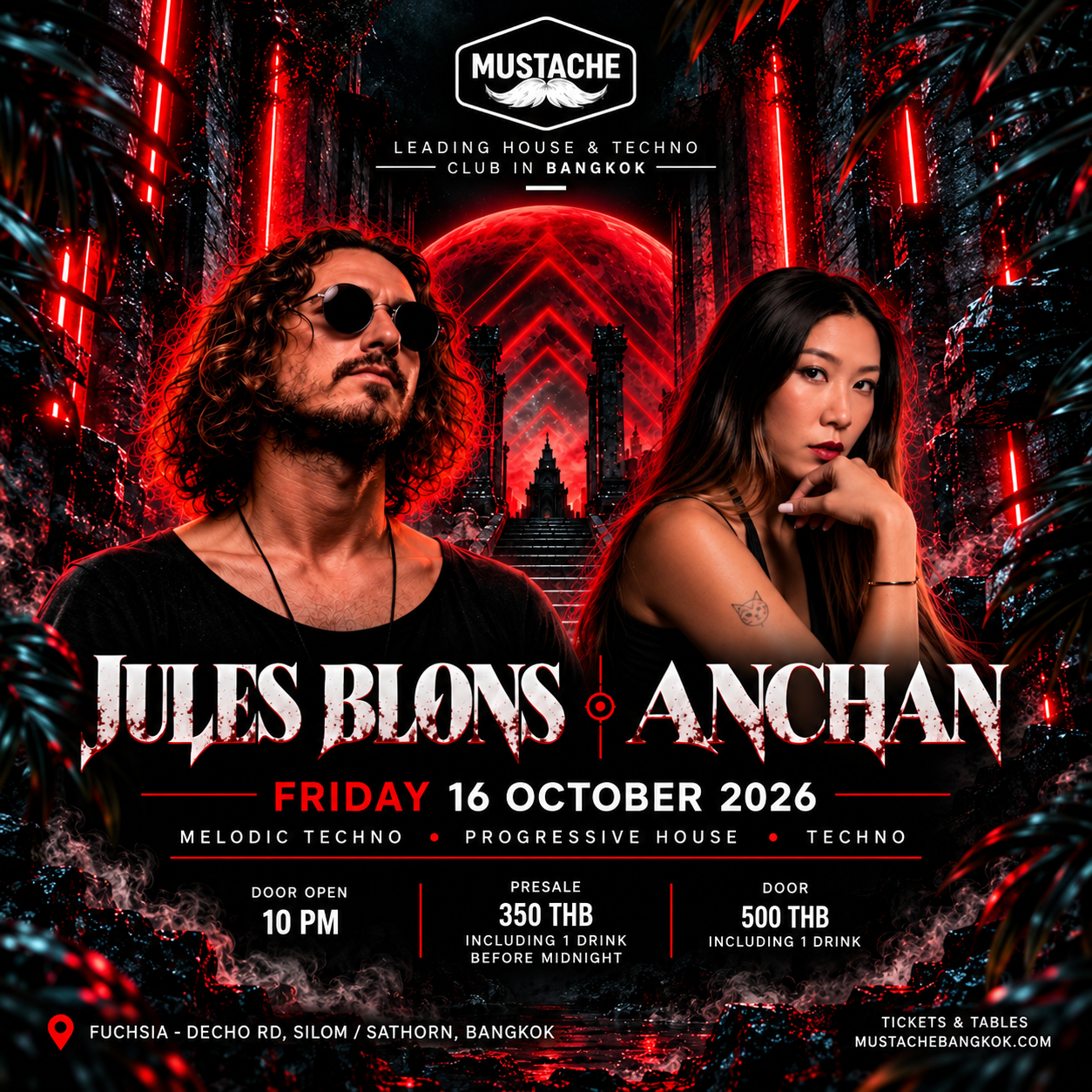 Jules Blons and Anchan, Friday 16 October 2026 at Mustache Bangkok, melodic techno