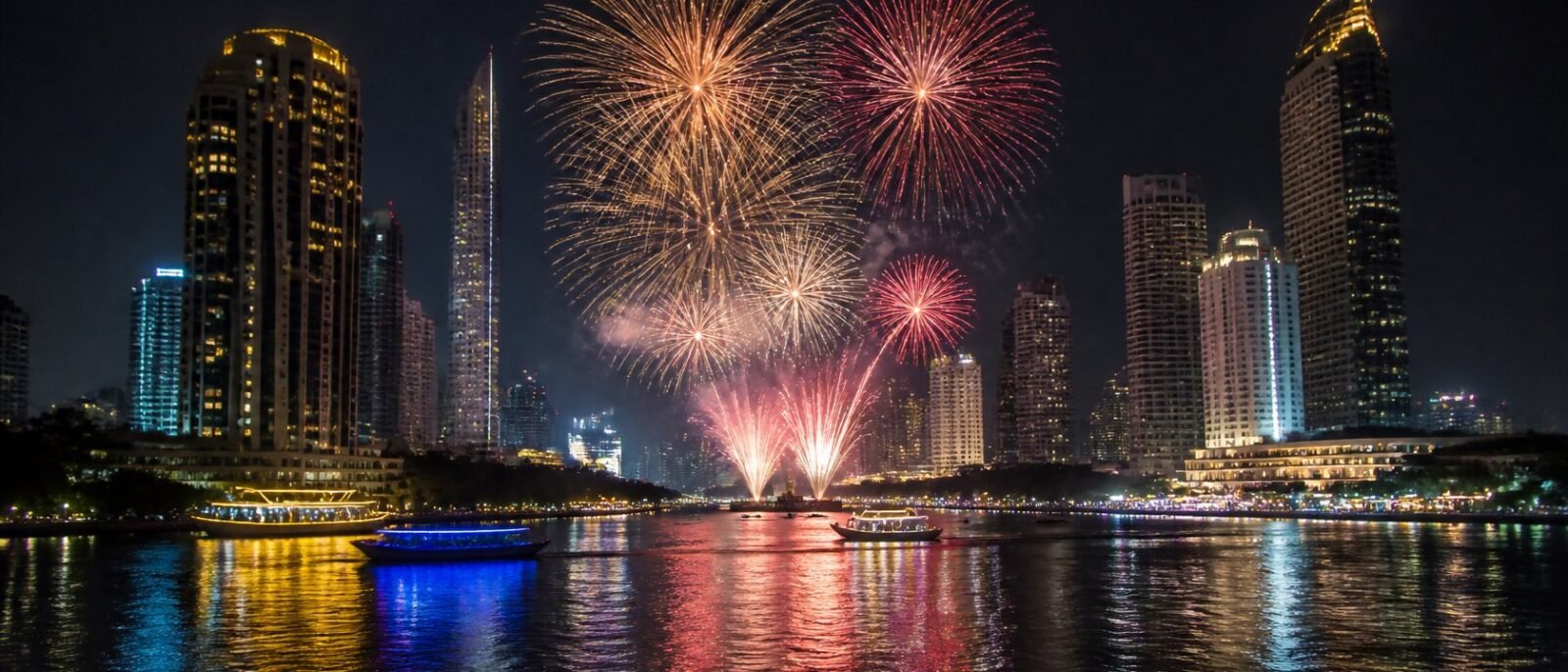 New Year fireworks over the Chao Phraya river in Bangkok