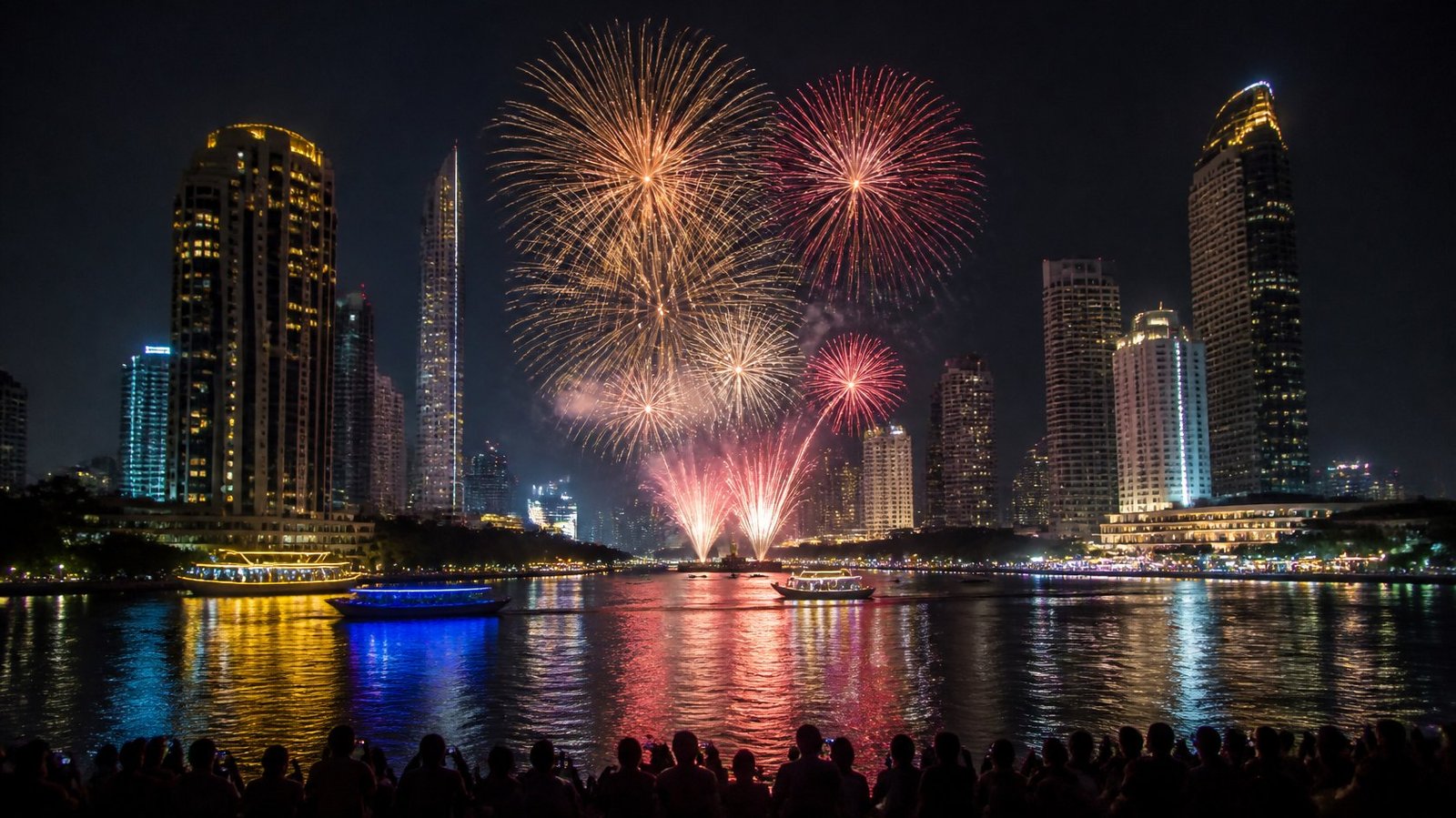 New Year fireworks over the Chao Phraya river in Bangkok
