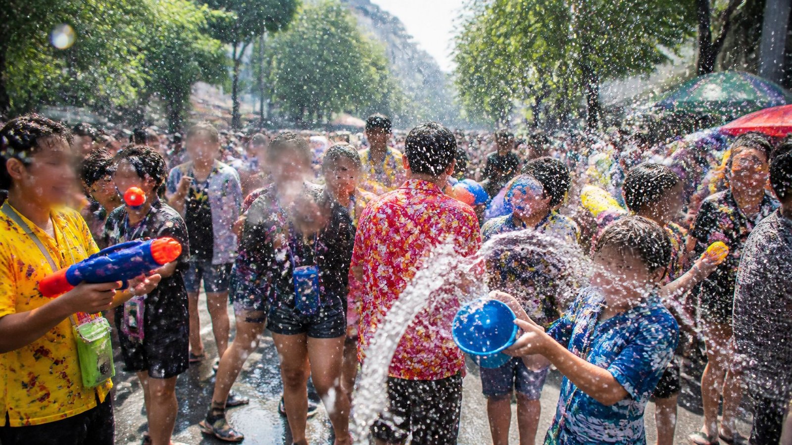 Songkran water fight on a Bangkok street